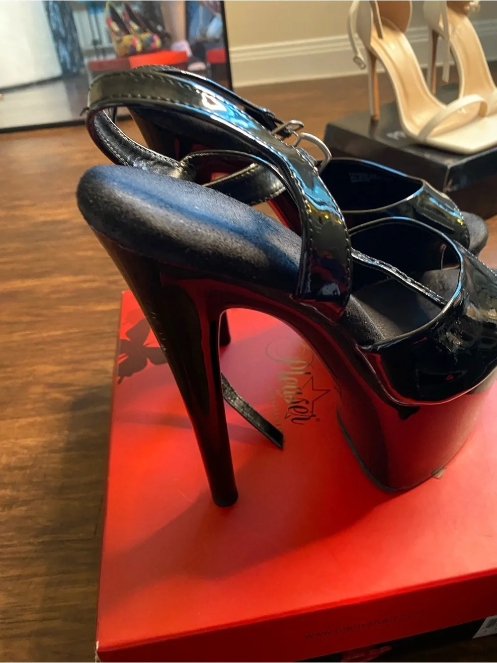 Pleaser Black Patent Platform Stiletto Sandals